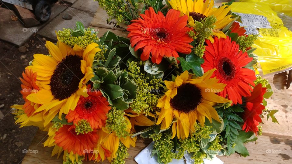 Beautiful sunflowers and gerba daisys