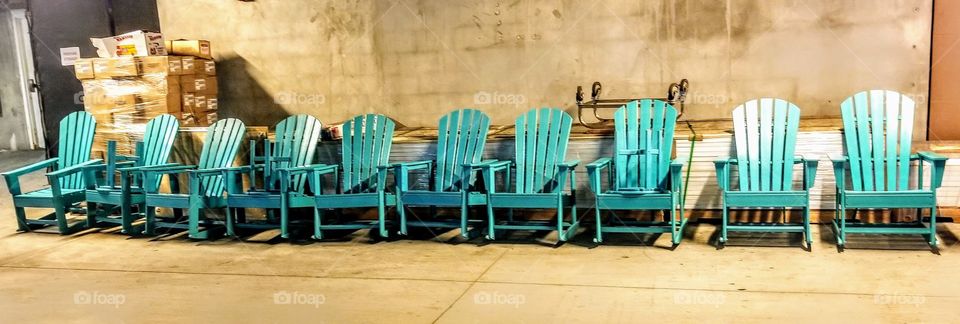 random blue chairs