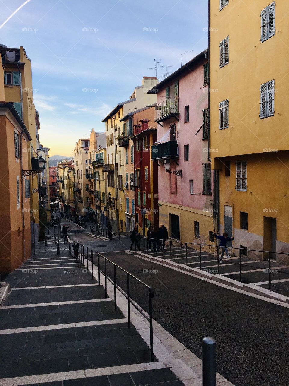 Nice, France, residential quarter, colored house, colorful neighborhood, lateral perspective 