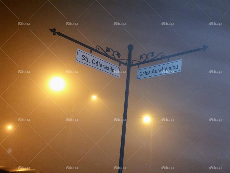 sign road on the fog