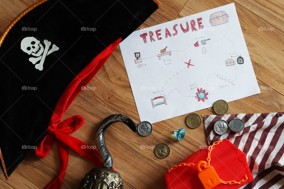 Treasure Hunt Map and Pirate Treasure