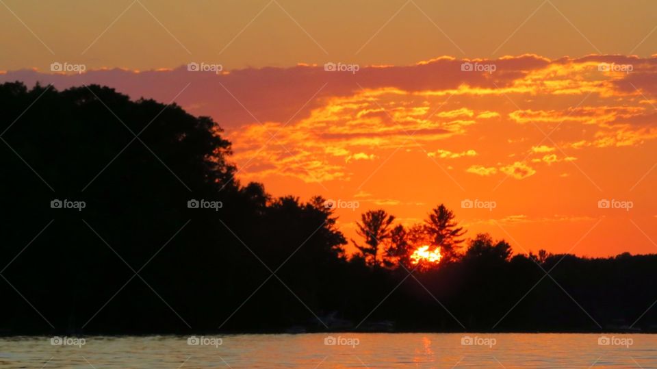 Fiery Sunset on Lake
