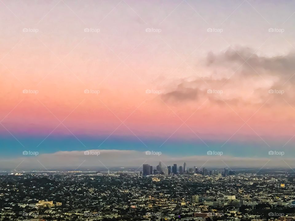 Los Angeles sunset during strawberry moon 