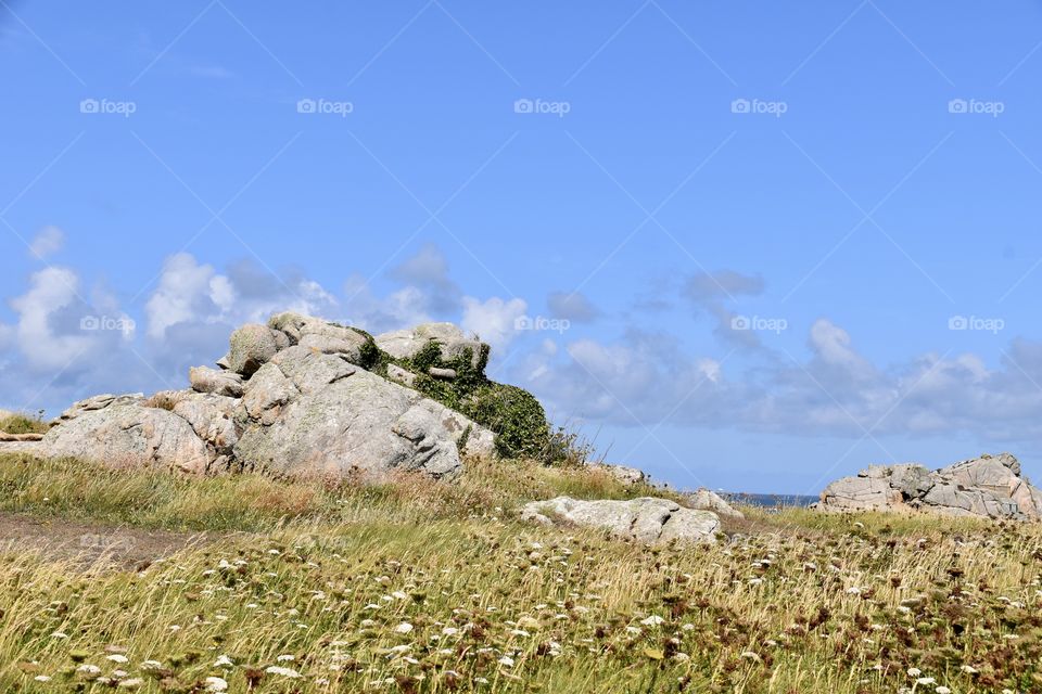 Rocks and meadow in French region 2020 Bretagne 