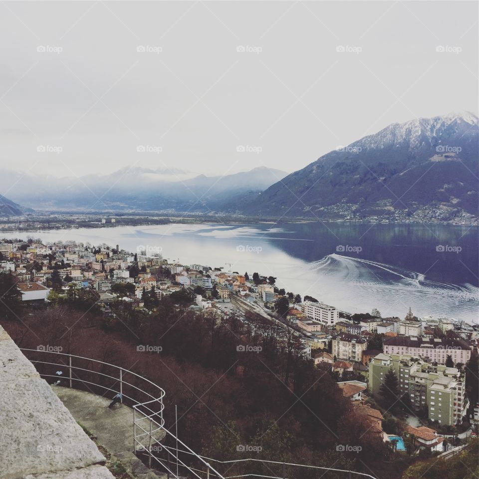 View over Locarno lake from Madonna del Sasso. Ticino. Switzerland 