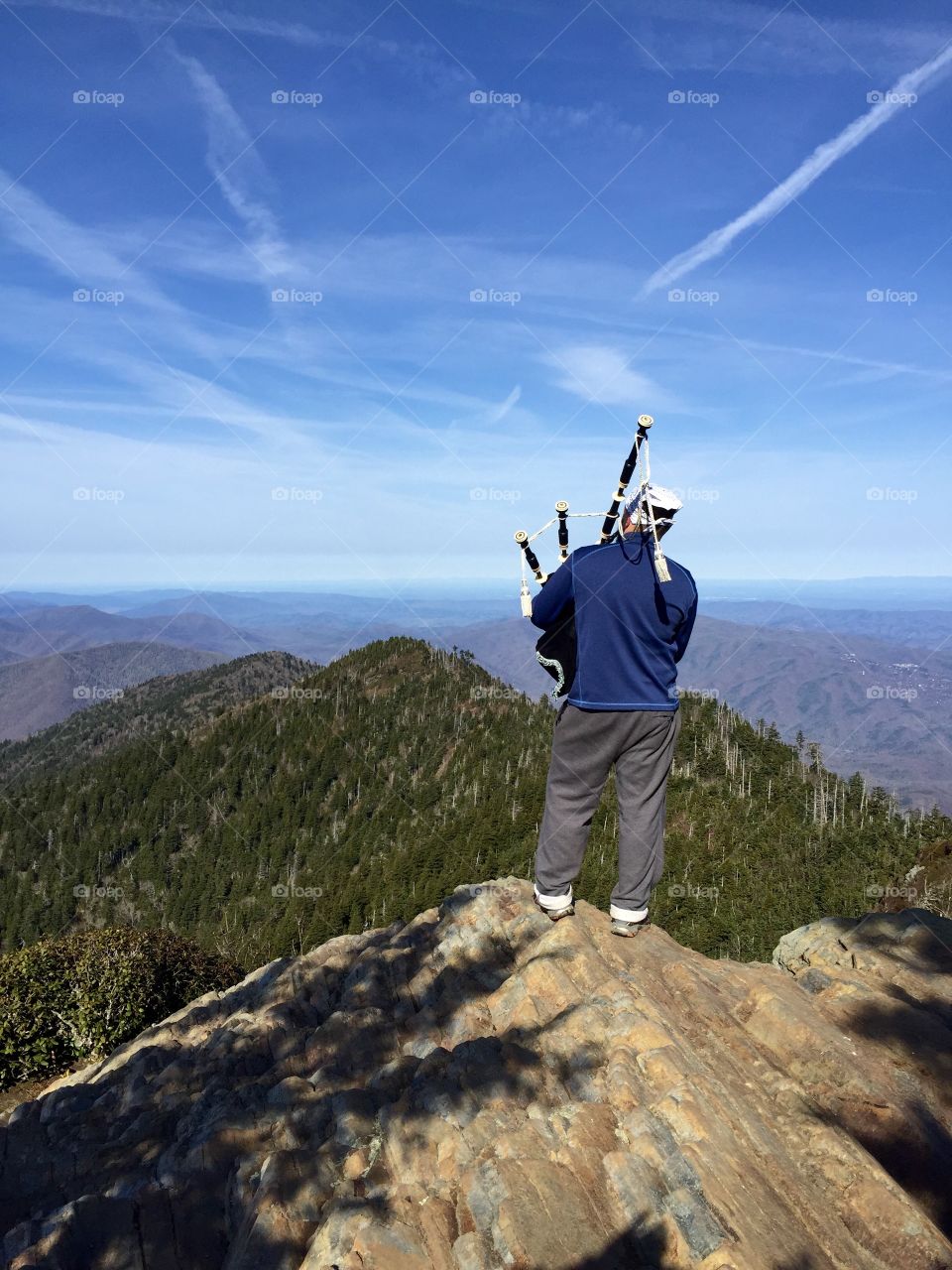 Bagpipes on the Mountain. Boy and his bagpipes on a mountain in TN