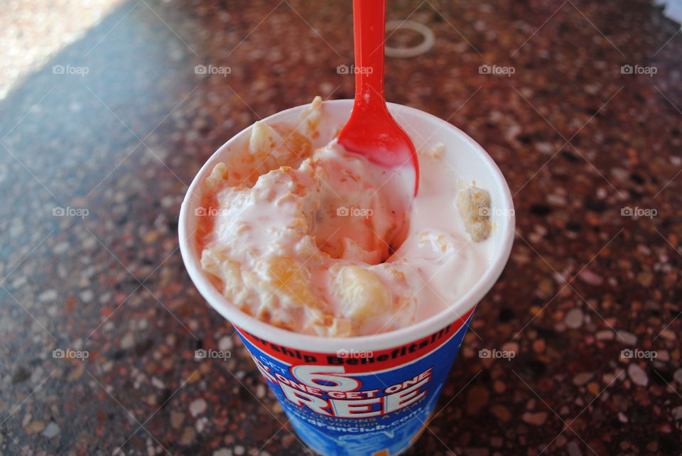 A cup of ice cream with a spoon