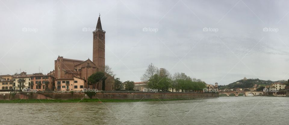 European church cathedral long river cloudy day