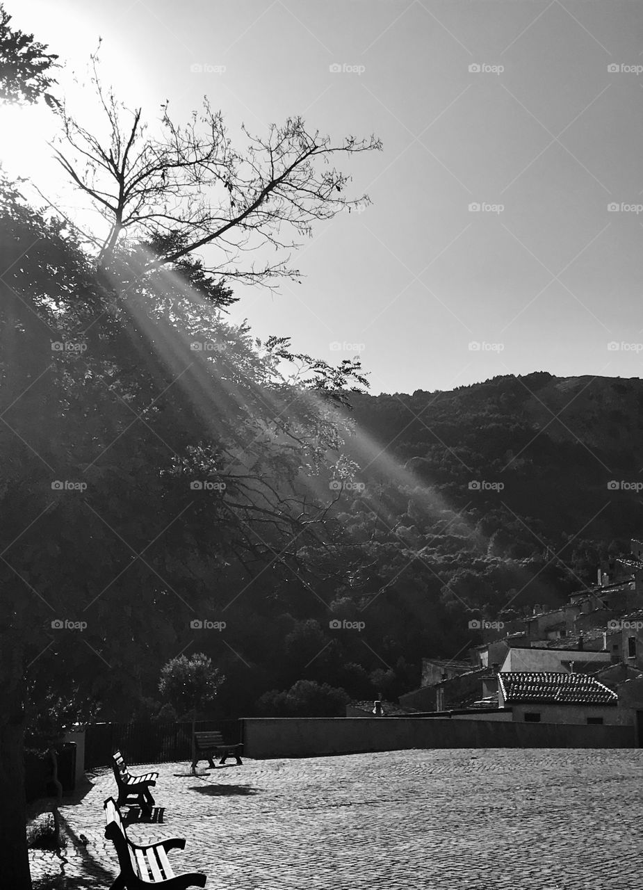 Ray of light on an old town