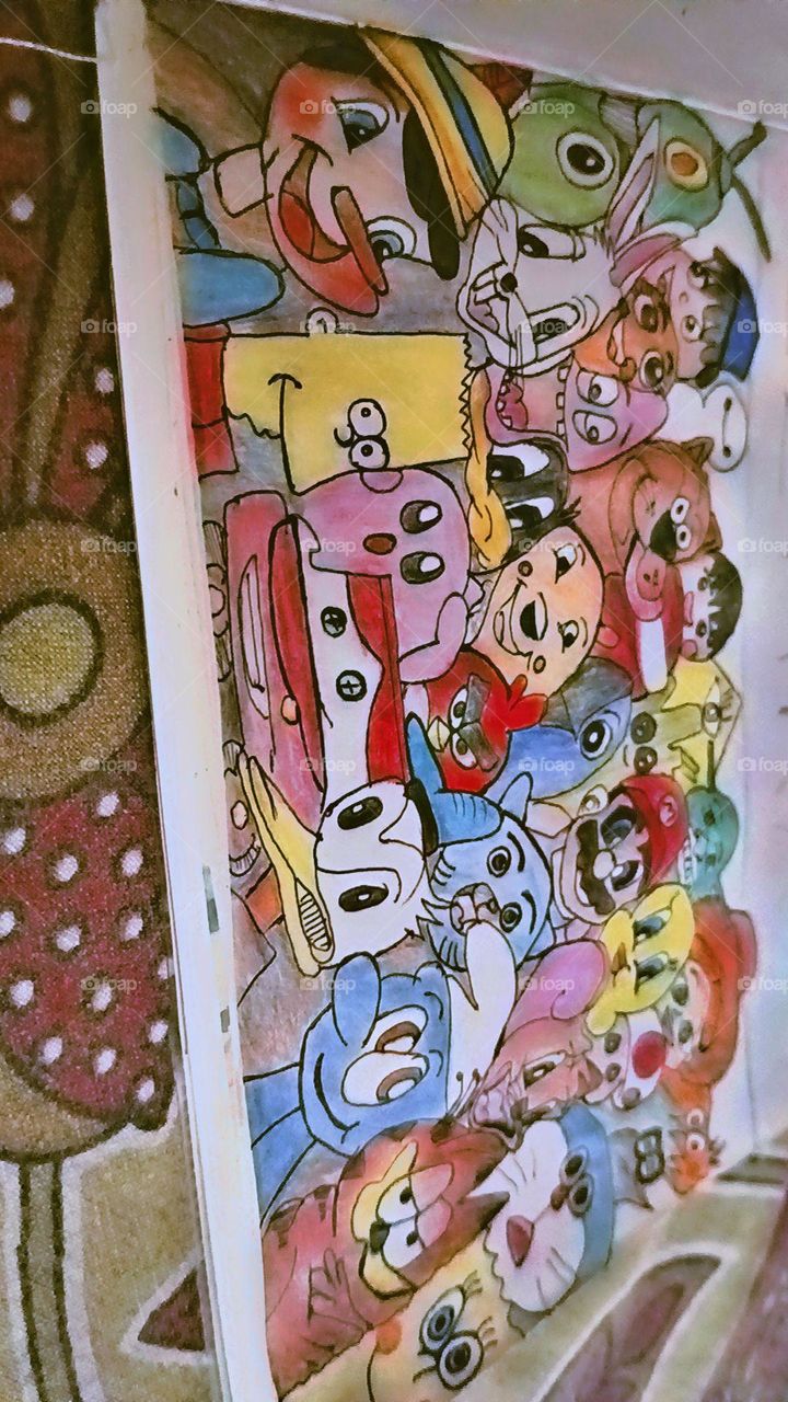 Those cartoon characters in the book seem to be embarking on an exciting adventure! It's like a vibrant world filled with endless possibilities and creativity. ππ¨