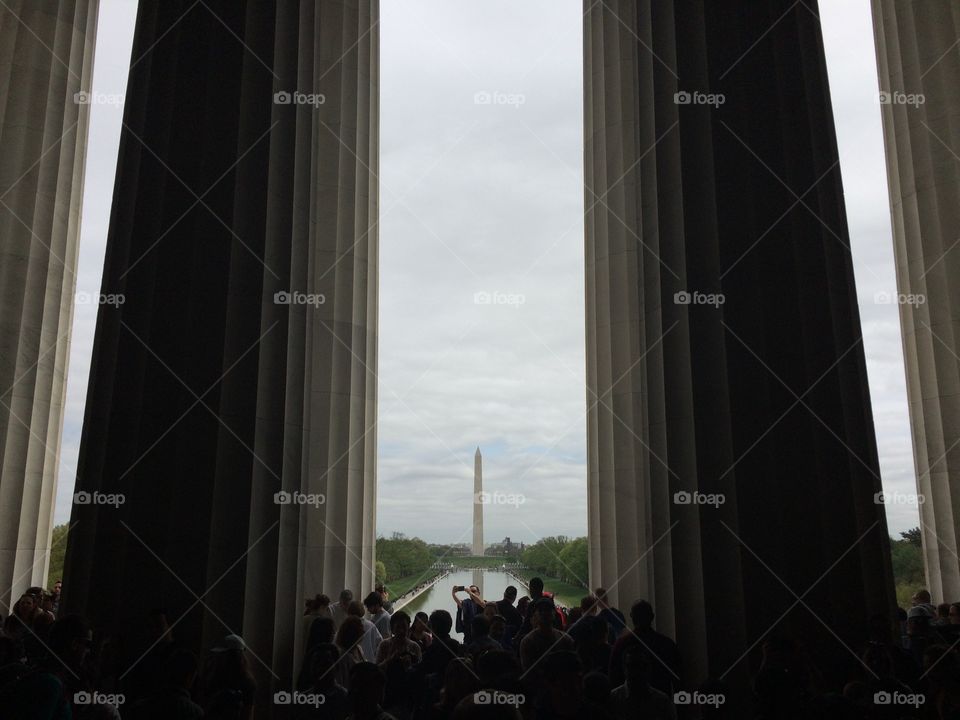 View from the inside of the Lincoln Memorial, overlooking the national mall