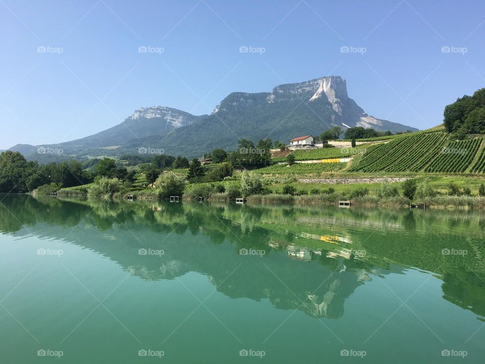 Mountain landscape with still lake