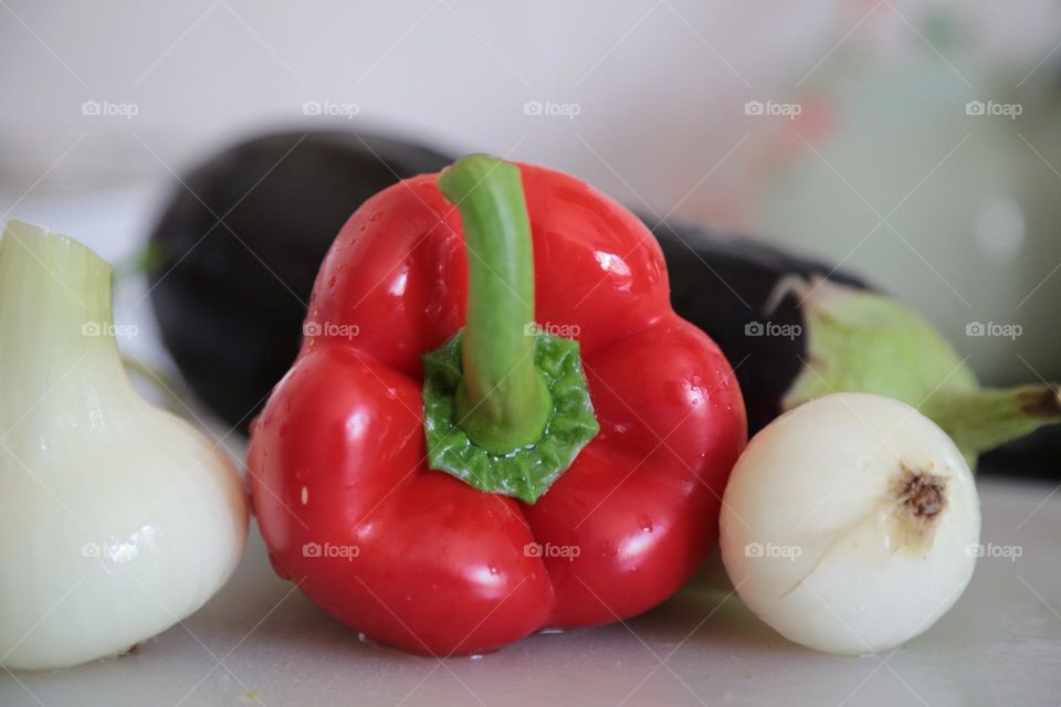 Paprika, onions and eggplant 