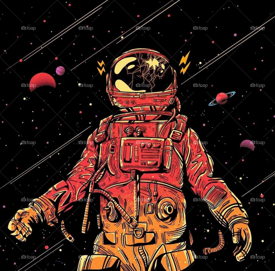 High Quality AMOLED wallpaper. Astronaut in space with a broken visor.