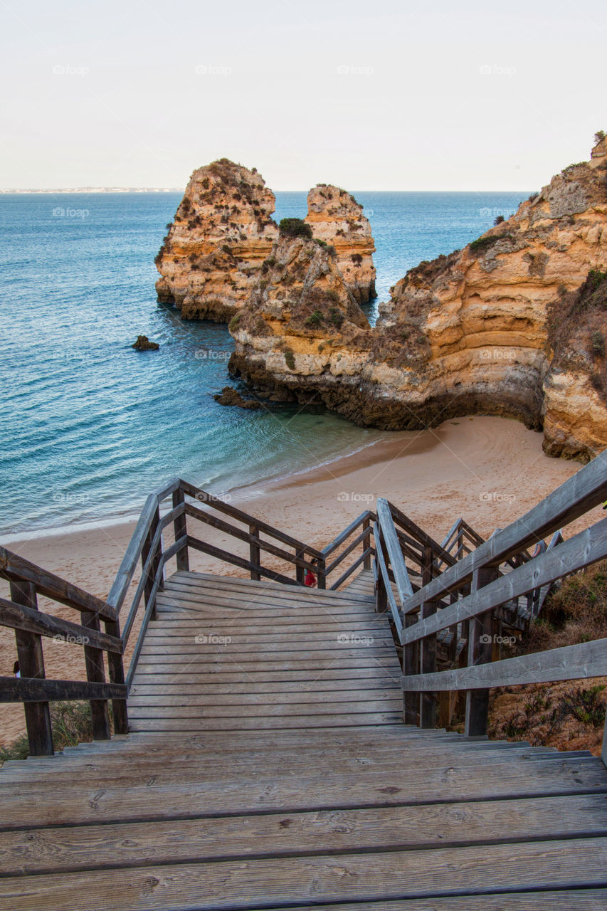 High angle view of wooden steps