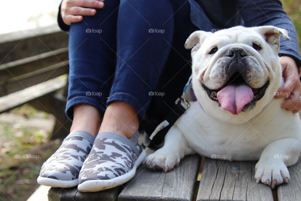 Woman and her bulldog