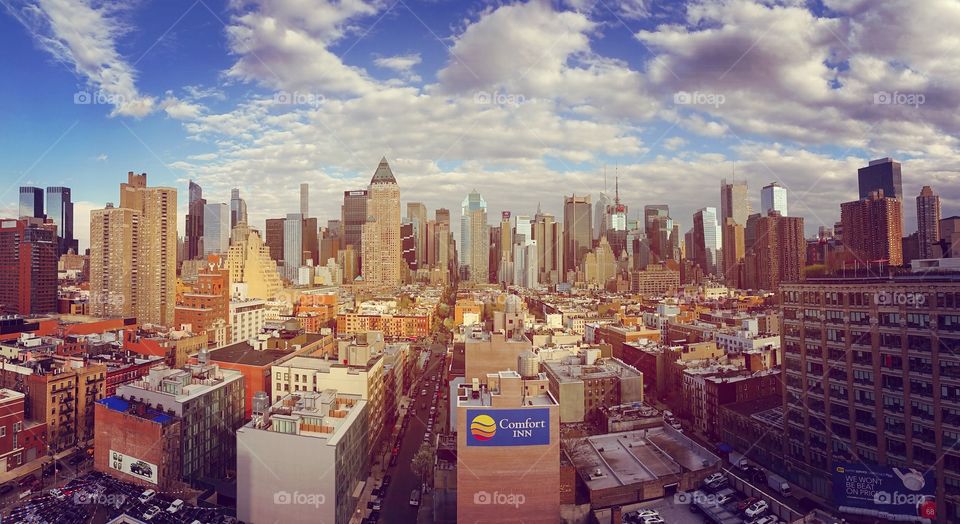 Manhattan cityscape. Taken from the top roof bar 'The Press Lounge'