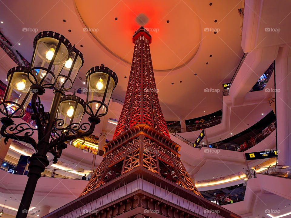 The famous Paris Eiffel tower replica inside a mall
