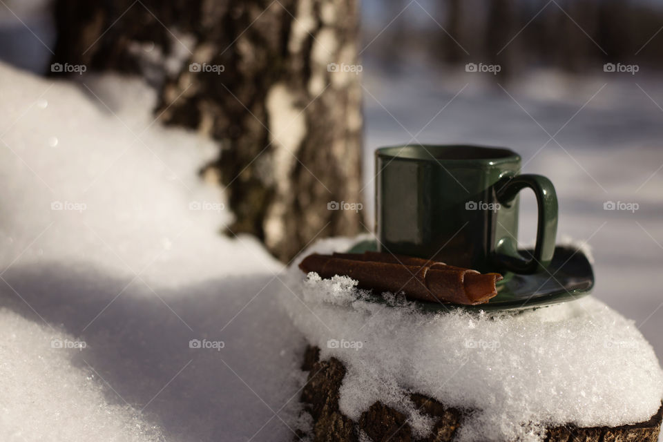 Cup of tea on a stump