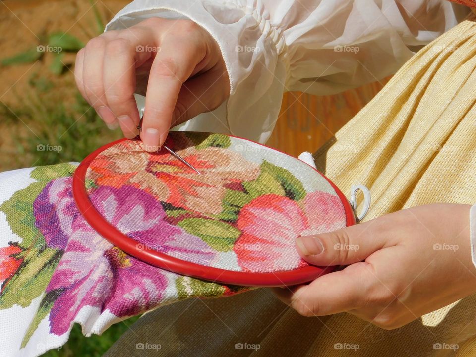 Embroidery in a woman’s hands