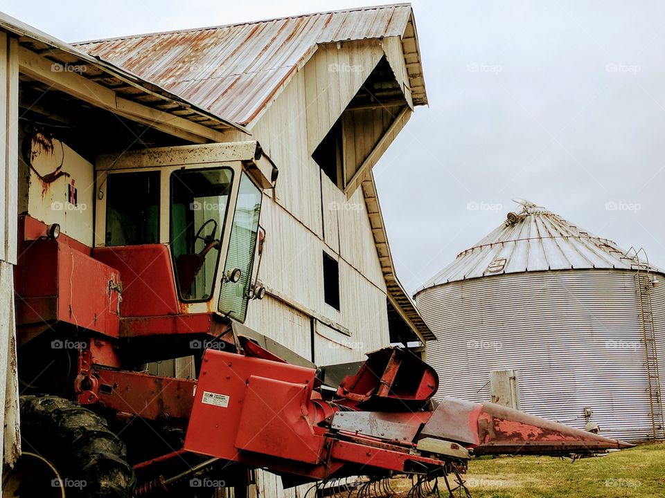 farm equipment in barn