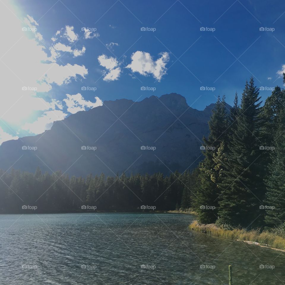 The sun was shining on Two Jack Lake in Banff, Canada on a lovely Autumn afternoon.