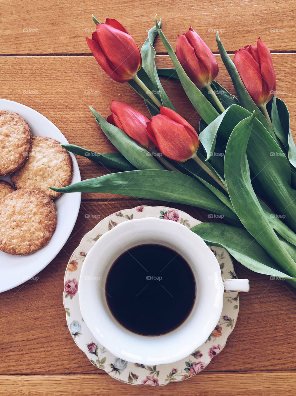 Fresh coffee and sweet cookies