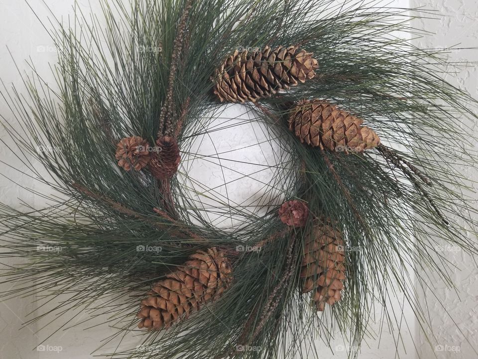wreath of airy pine boughs and cones,  country rustic decorations, Montana appeal