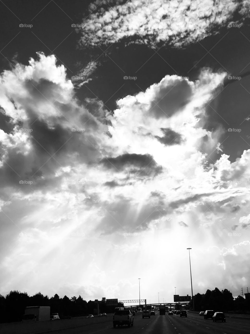 The beautiful Texas sun beaming down on us on our way back to the ranch from the big city! Did b&w to keep it copacetic with the traffic.