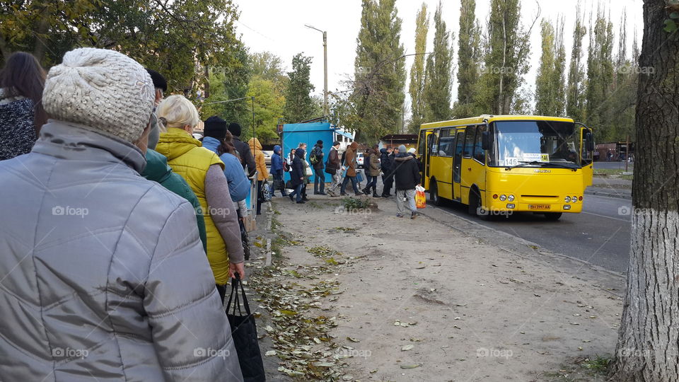 it is really yellow story... Station...Many people every day waiting  this yellow bus that at time come to work or institute.