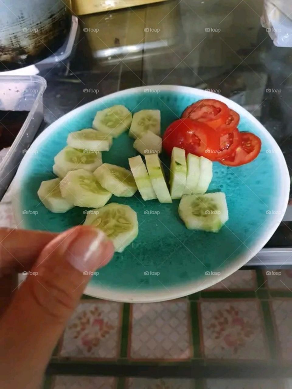 Nutritious and healthy salad. Cucumber and Tomato Salad.