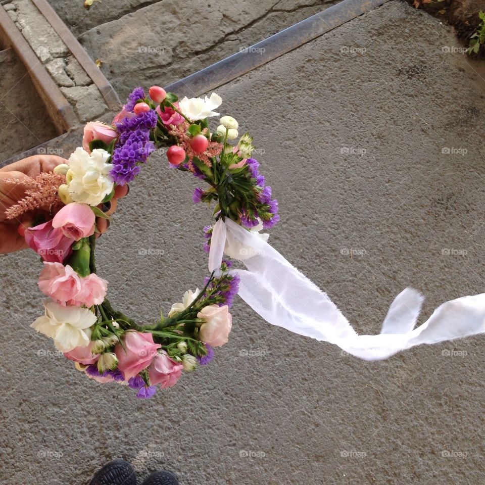 Flower crown with silk ribbon