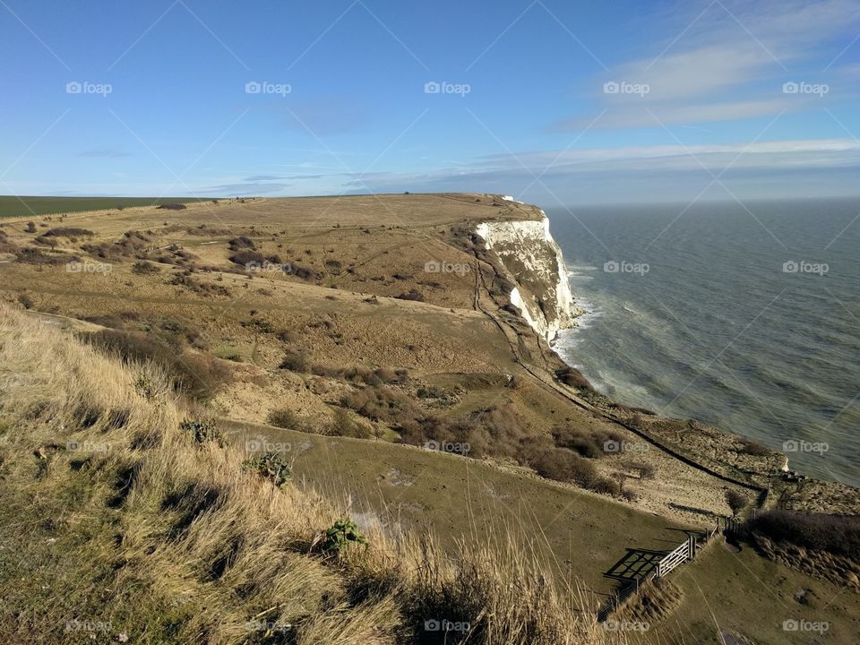 Towering Cliffs of Dover on a bright sunny day