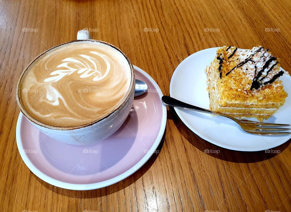 Cappuccino with an amazing carrot cake.