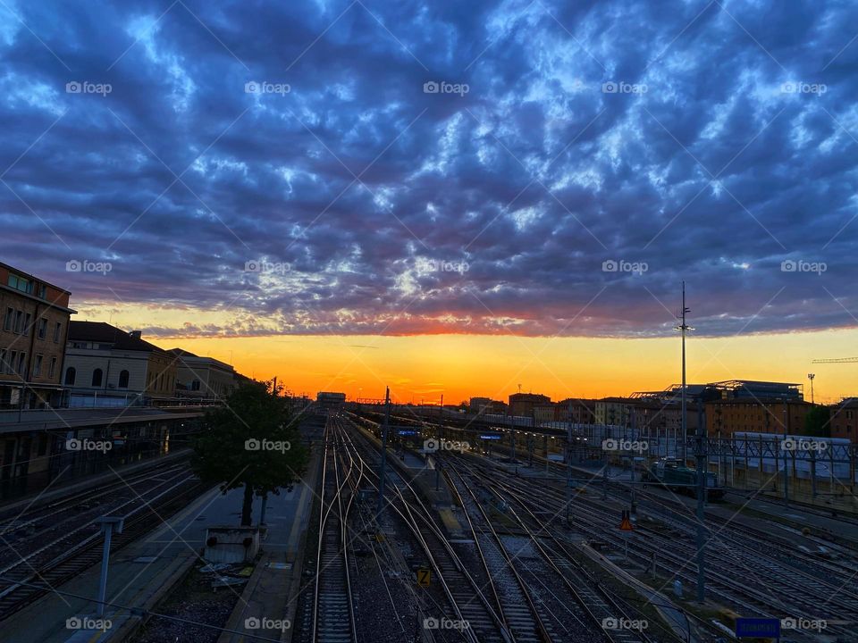 Sunset at the train station 