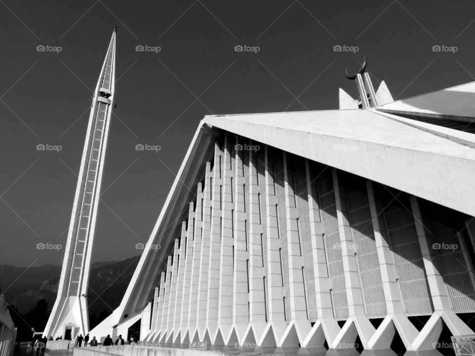 Faisal Mosque in B&W. Islamabad, Pakistan.