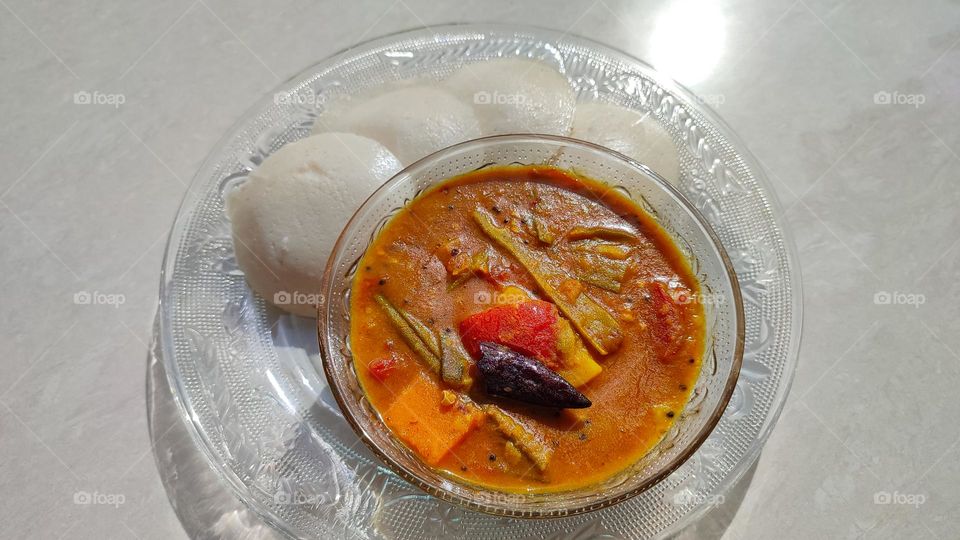 Idli and Sambar healthy Indian breakfast