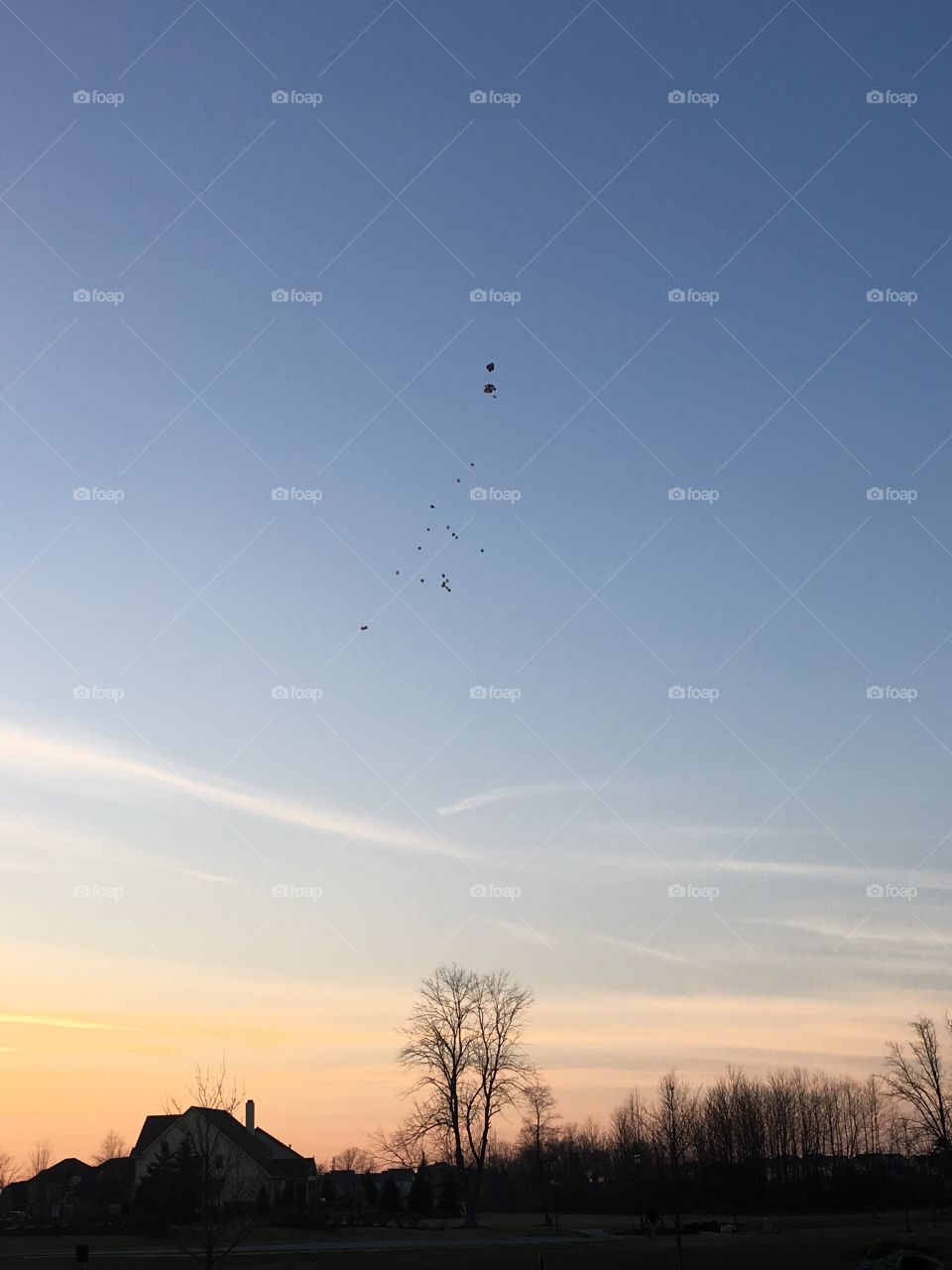 Balloons floating in the sky.