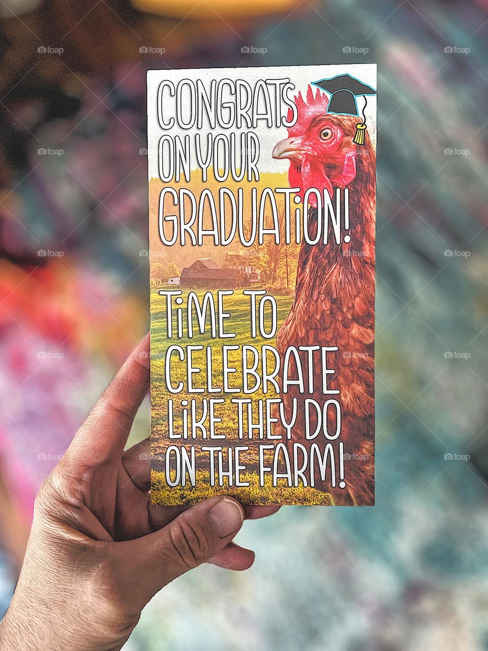 Funny graduation card for high school graduates, woman holding graduation card, celebrating graduation for high schoolers 