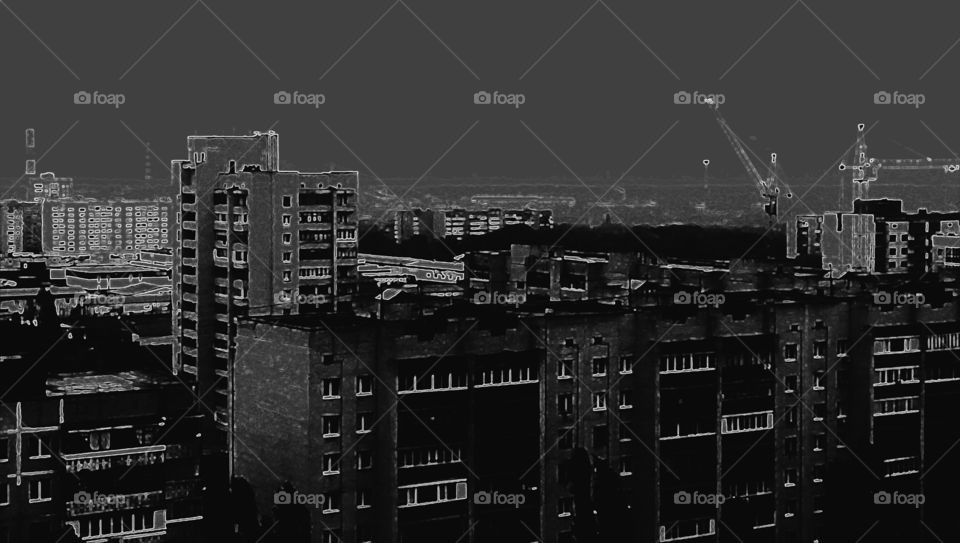 night , city , street , building