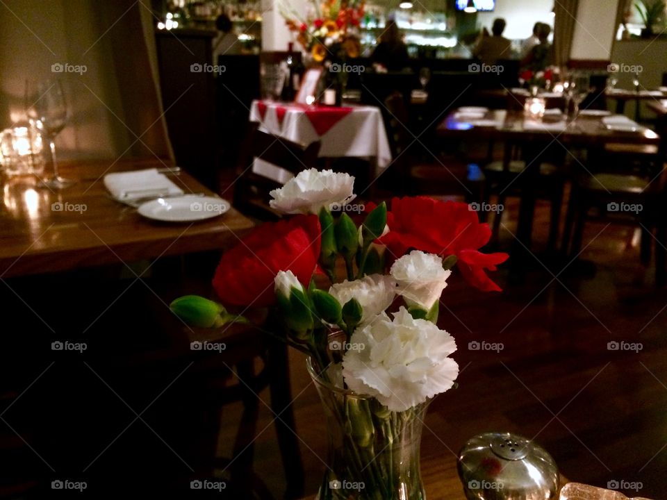 Flowers in a restaurant scene 