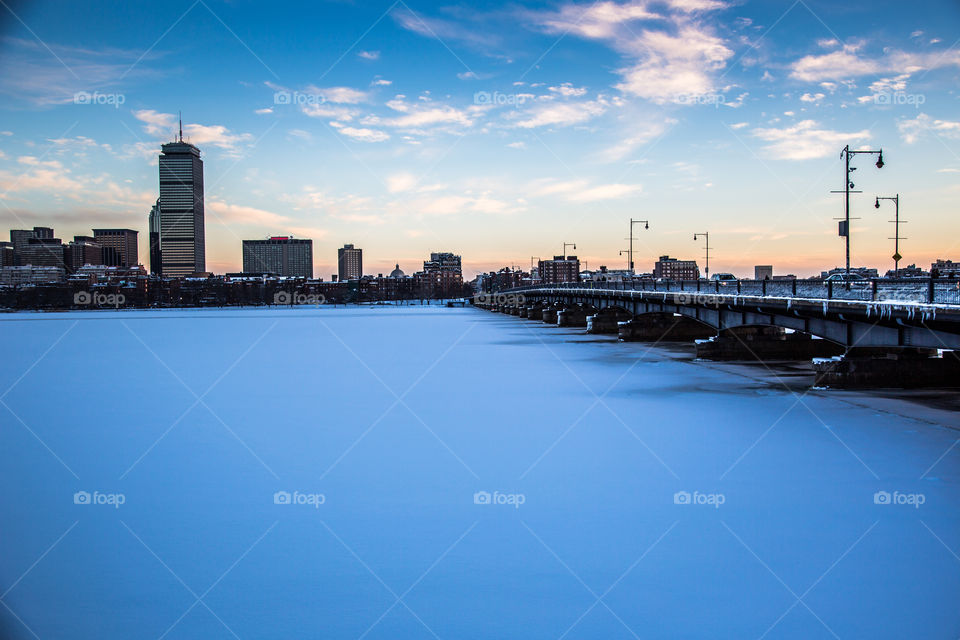 Boston Bridge. covered in snow