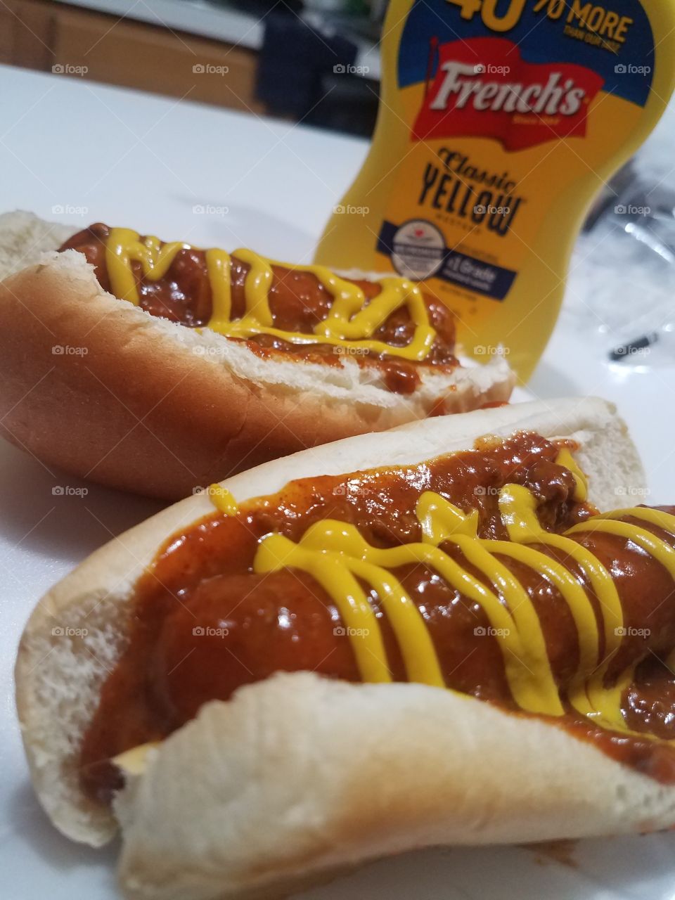 Chili dogs for dinner tonight! They wouldnt be complete without French's mustard though