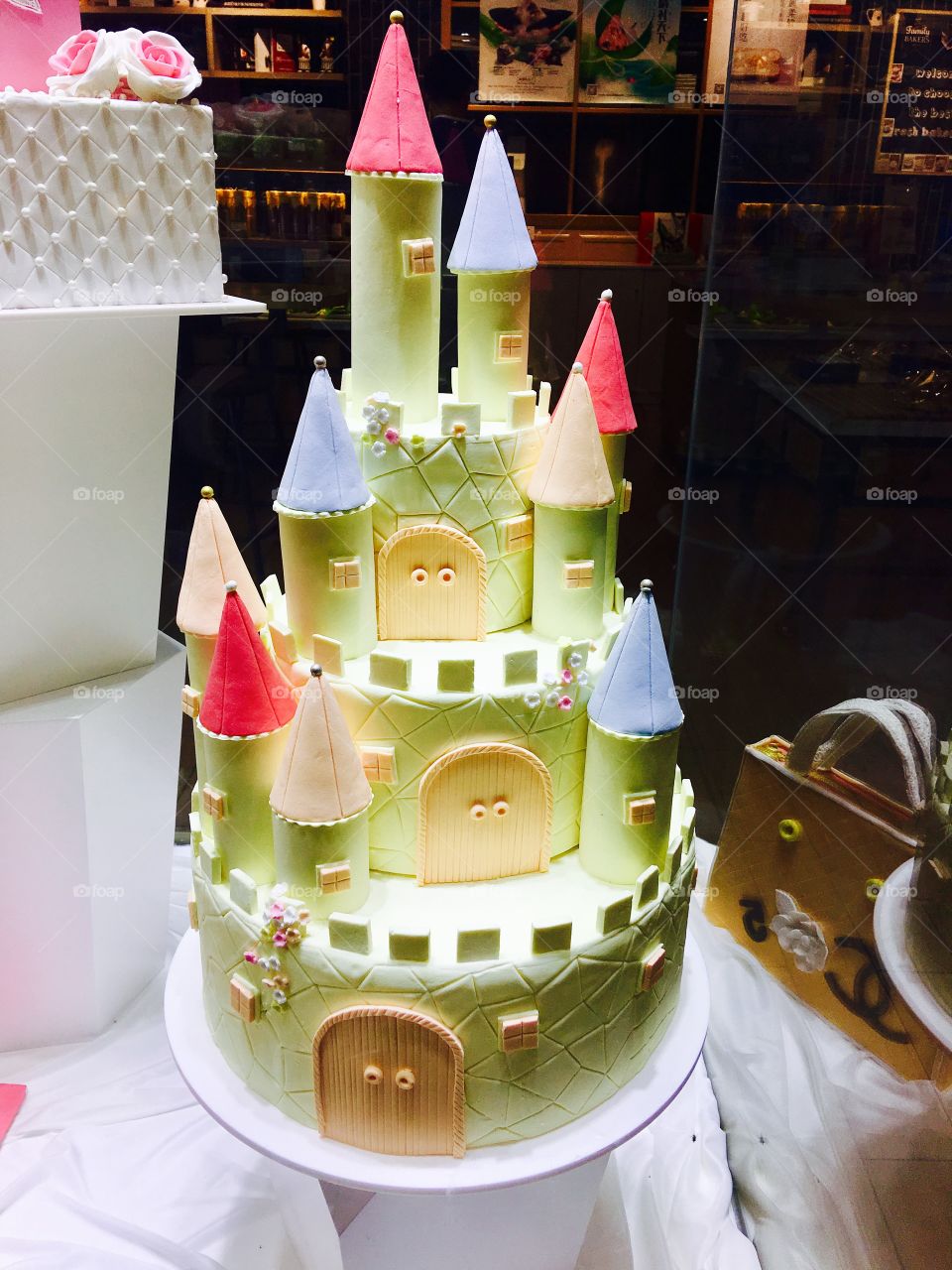Beatiful castle cake at the mall of Weifang City China. 