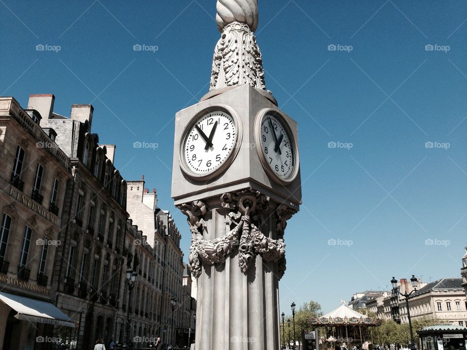 Public clock in Bordeaux, France. A beautiful clock in Place de la Comédie, Bordeaux, France