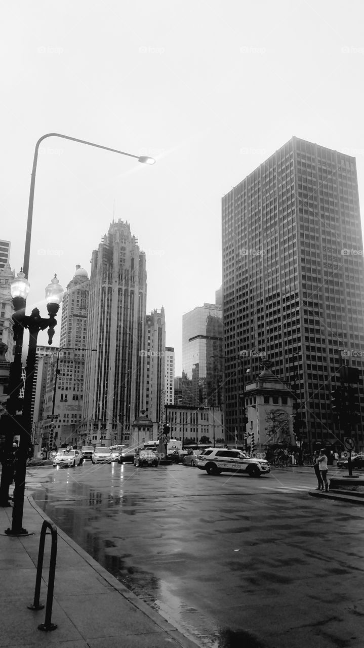 downtown Chicago greyscale