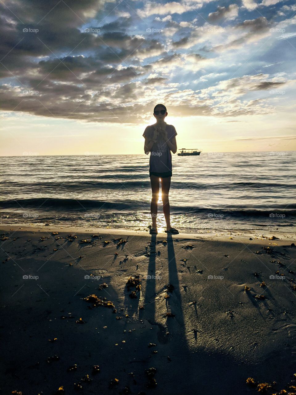 sunset, beach, silhouette