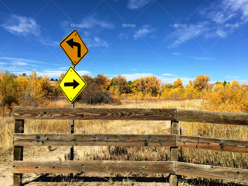 Two arrows pointing in different directions on a road