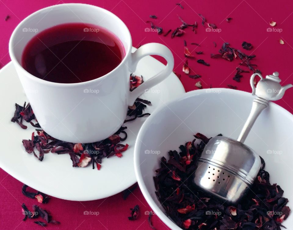 Hibiscus tea in white cup