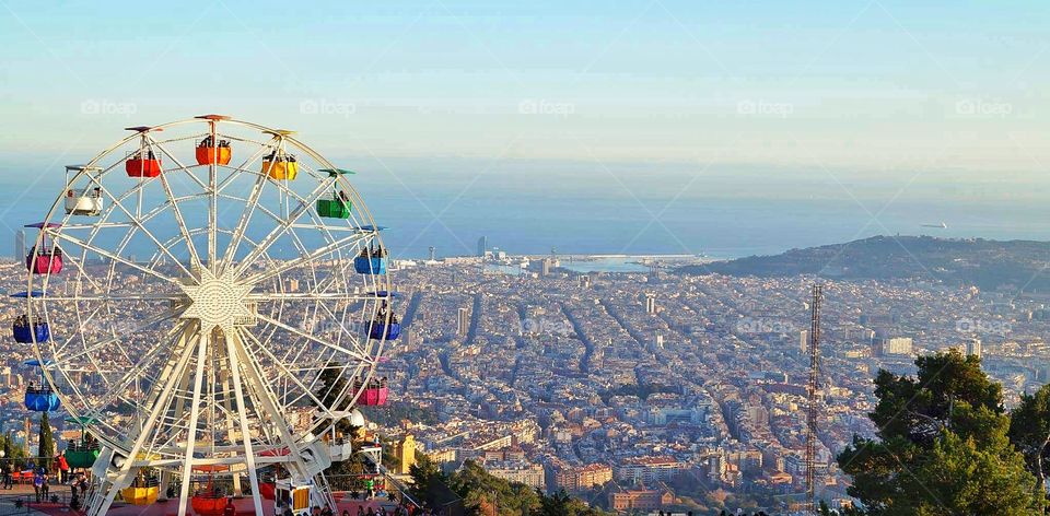 Cityscape Barcelona Ferris wheel